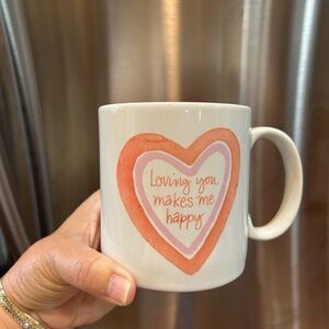 White and Orange Heart Design Ceramic Mug